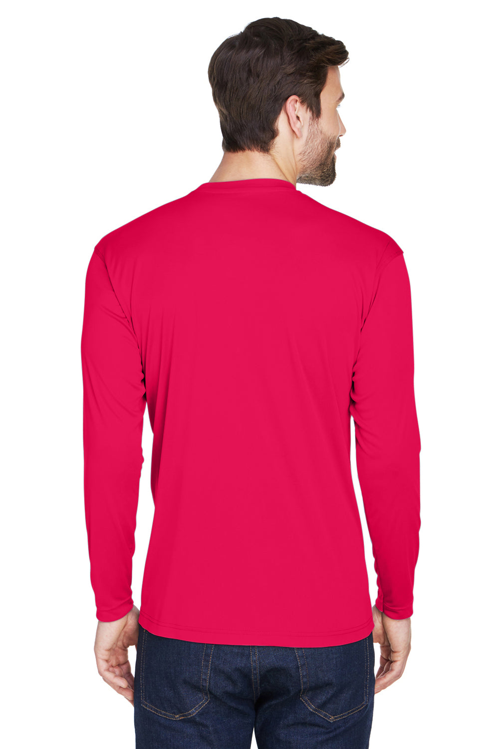 UltraClub 8422 Mens Cool & Dry Performance Moisture Wicking Long Sleeve Crewneck T-Shirt Red Back