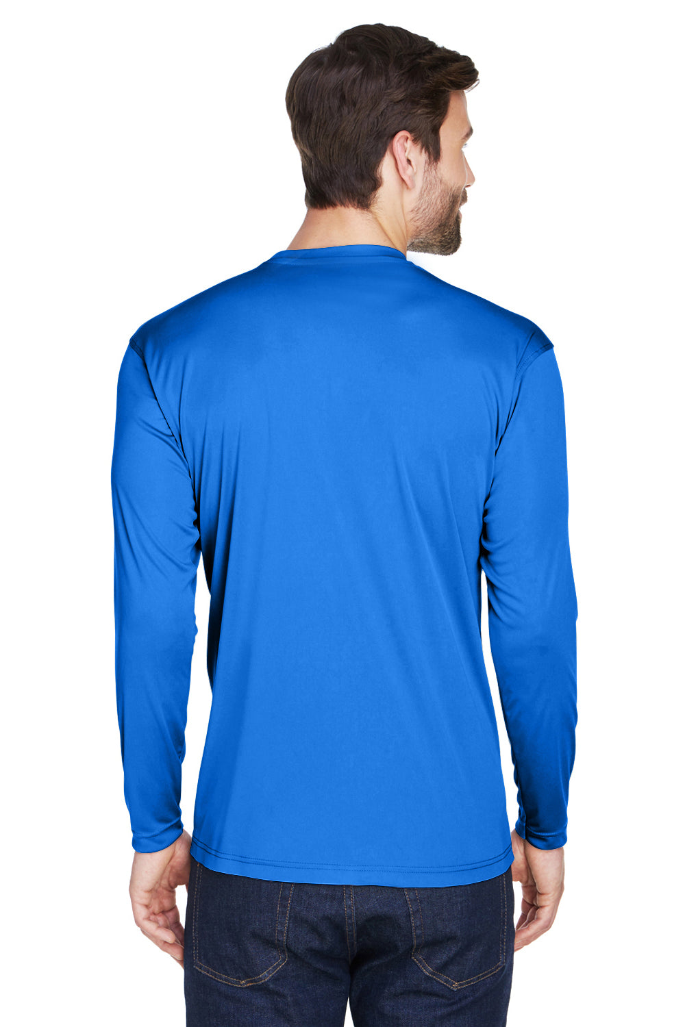 UltraClub 8422 Mens Cool & Dry Performance Moisture Wicking Long Sleeve Crewneck T-Shirt Royal Blue Back