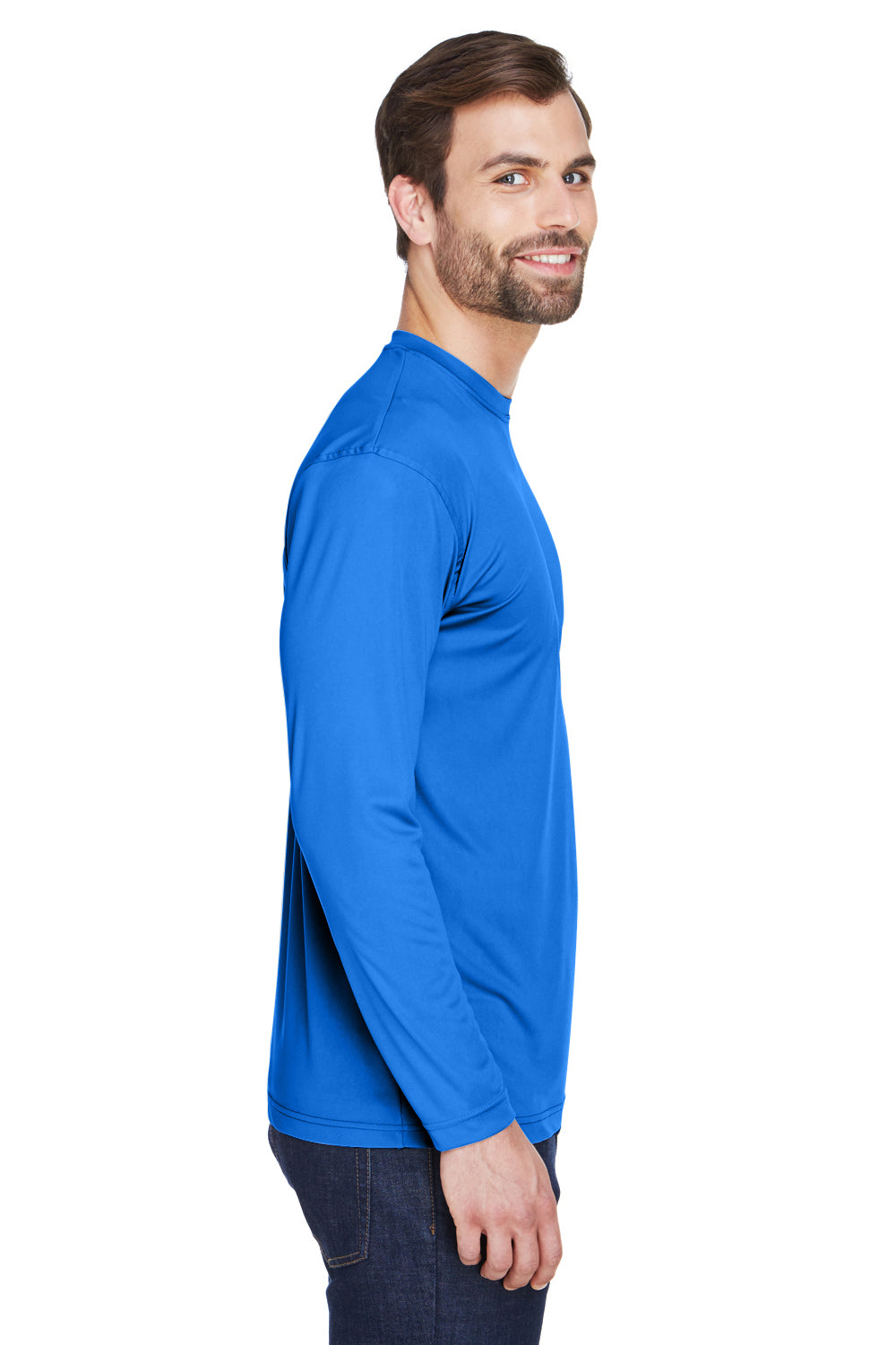 UltraClub 8422 Mens Cool & Dry Performance Moisture Wicking Long Sleeve Crewneck T-Shirt Royal Blue Side