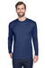 UltraClub 8422 Mens Cool & Dry Performance Moisture Wicking Long Sleeve Crewneck T-Shirt Navy Blue Front
