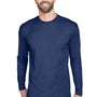 UltraClub Mens Cool & Dry Performance Moisture Wicking Long Sleeve Crewneck T-Shirt - Navy Blue