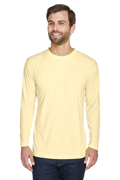 UltraClub 8422 Mens Cool & Dry Performance Moisture Wicking Long Sleeve Crewneck T-Shirt Butter Yellow Front