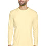 UltraClub Mens Cool & Dry Performance Moisture Wicking Long Sleeve Crewneck T-Shirt - Butter Yellow