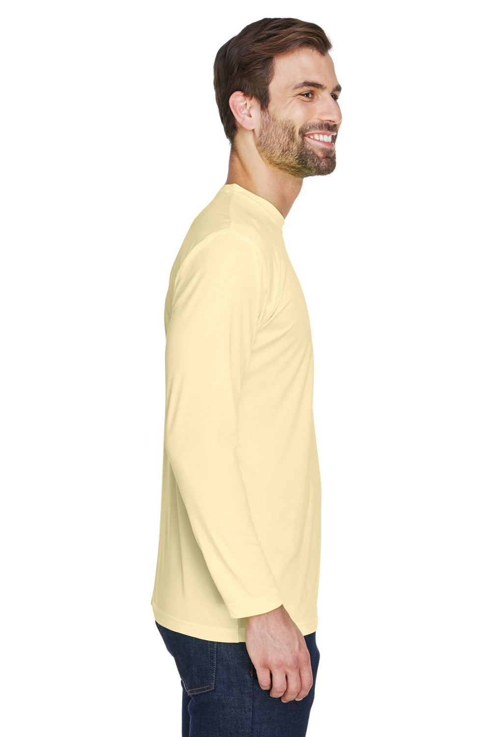 UltraClub 8422 Mens Cool & Dry Performance Moisture Wicking Long Sleeve Crewneck T-Shirt Butter Yellow Side