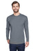 UltraClub 8422 Mens Cool & Dry Performance Moisture Wicking Long Sleeve Crewneck T-Shirt Charcoal Grey Front