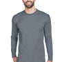 UltraClub Mens Cool & Dry Performance Moisture Wicking Long Sleeve Crewneck T-Shirt - Charcoal Grey