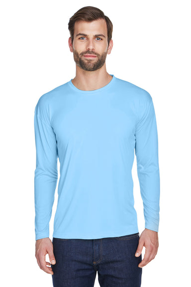 UltraClub 8422 Mens Cool & Dry Performance Moisture Wicking Long Sleeve Crewneck T-Shirt Columbia Blue Front