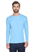 UltraClub 8422 Mens Cool & Dry Performance Moisture Wicking Long Sleeve Crewneck T-Shirt Columbia Blue Front