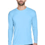 UltraClub Mens Cool & Dry Performance Moisture Wicking Long Sleeve Crewneck T-Shirt - Columbia Blue