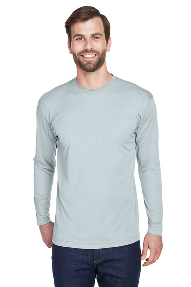 UltraClub 8422 Mens Cool & Dry Performance Moisture Wicking Long Sleeve Crewneck T-Shirt Grey Front