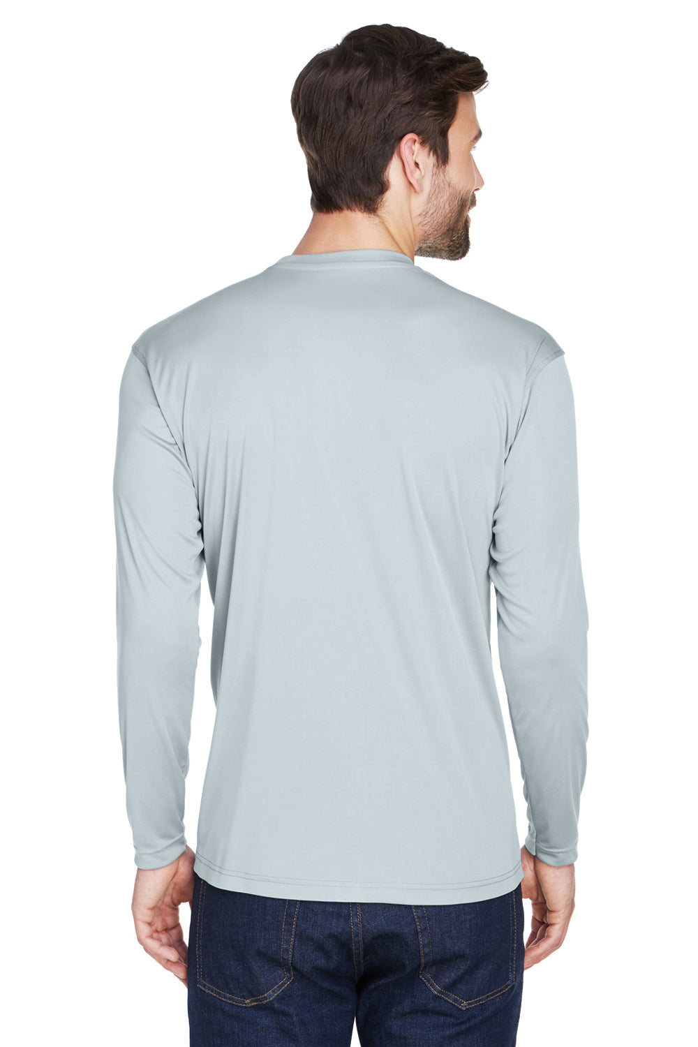 UltraClub 8422 Mens Cool & Dry Performance Moisture Wicking Long Sleeve Crewneck T-Shirt Grey Back