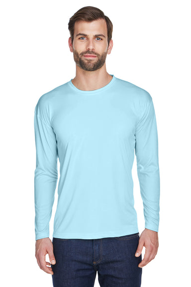 UltraClub 8422 Mens Cool & Dry Performance Moisture Wicking Long Sleeve Crewneck T-Shirt Ice Blue Front