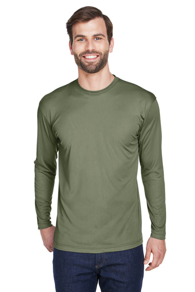 UltraClub 8422 Mens Cool & Dry Performance Moisture Wicking Long Sleeve Crewneck T-Shirt Military Green Front