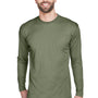 UltraClub Mens Cool & Dry Performance Moisture Wicking Long Sleeve Crewneck T-Shirt - Military Green