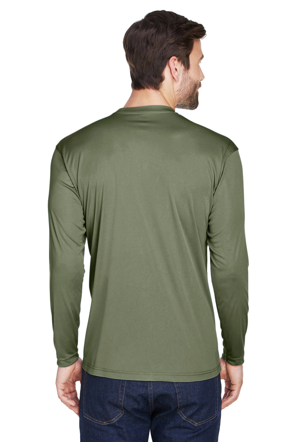 UltraClub 8422 Mens Cool & Dry Performance Moisture Wicking Long Sleeve Crewneck T-Shirt Military Green Back