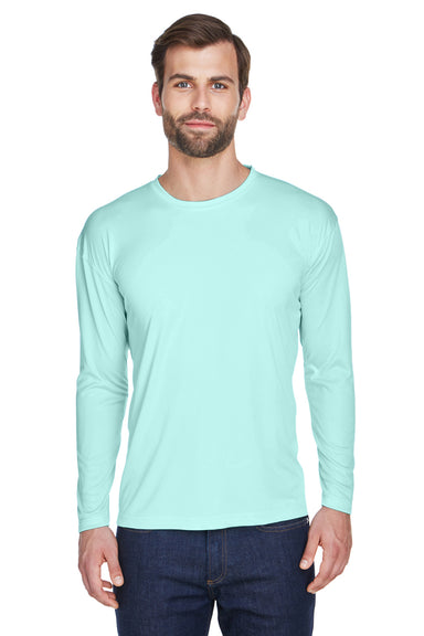 UltraClub 8422 Mens Cool & Dry Performance Moisture Wicking Long Sleeve Crewneck T-Shirt Sea Frost Green Front