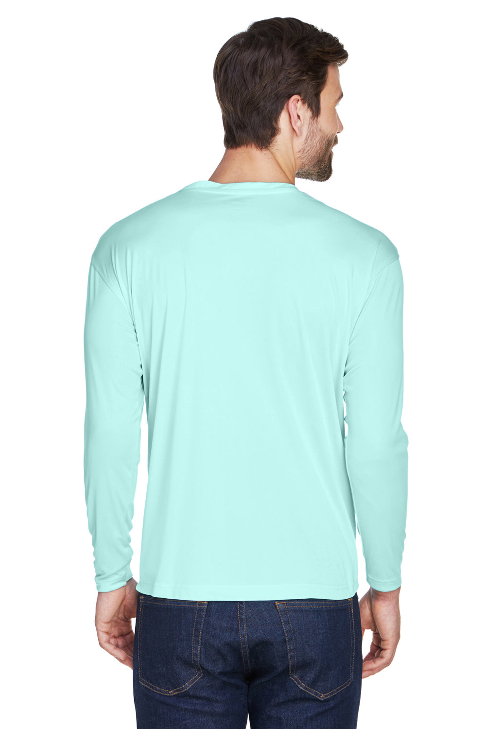 UltraClub 8422 Mens Cool & Dry Performance Moisture Wicking Long Sleeve Crewneck T-Shirt Sea Frost Green Back
