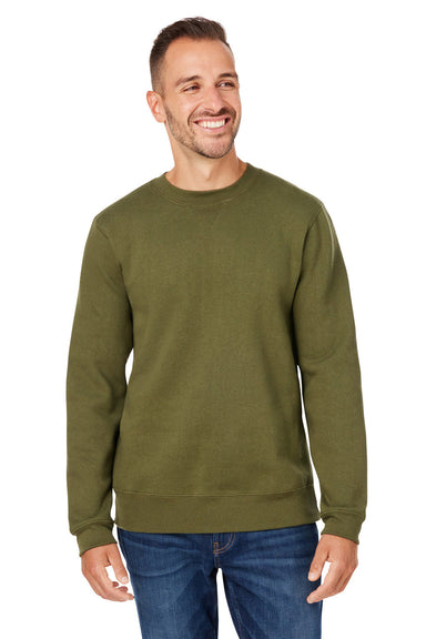 J America 8424JA Mens Premium Fleece Crewneck Sweatshirt Military Green Front