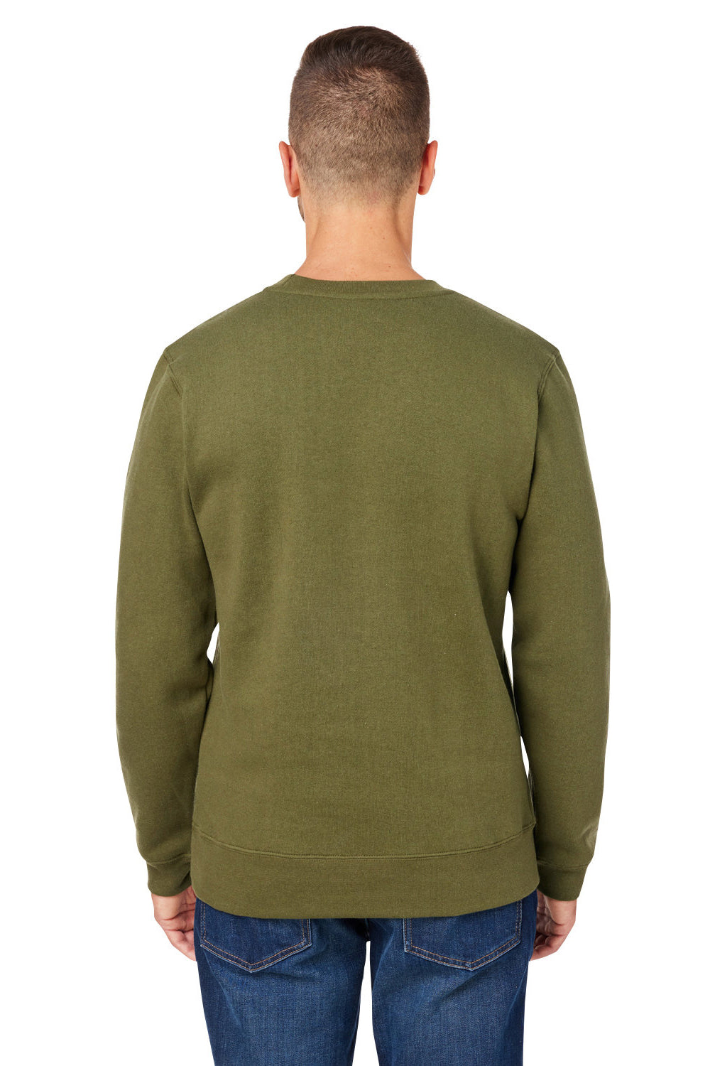 J America 8424JA Mens Premium Fleece Crewneck Sweatshirt Military Green Back