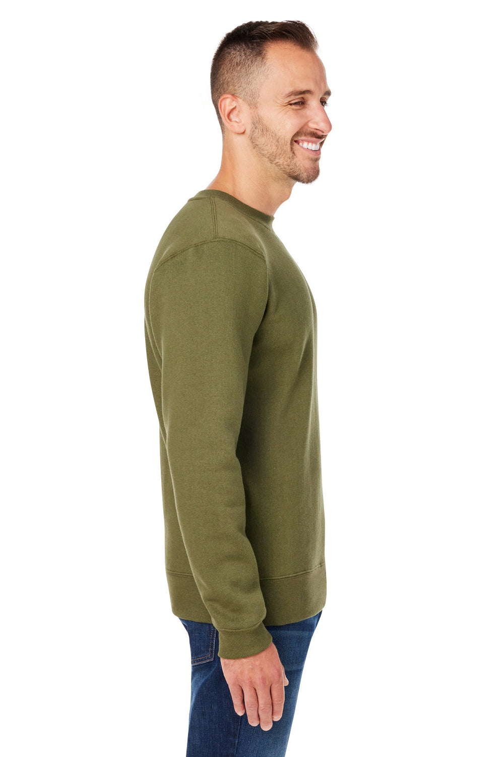 J America 8424JA Mens Premium Fleece Crewneck Sweatshirt Military Green Side