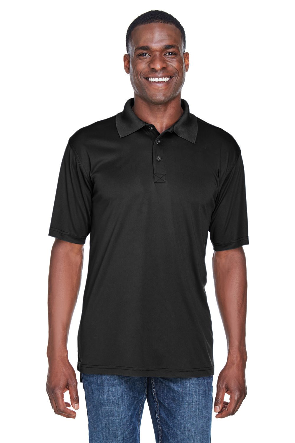 UltraClub 8425 Mens Cool & Dry Performance Moisture Wicking Short Sleeve Polo Shirt Black Front