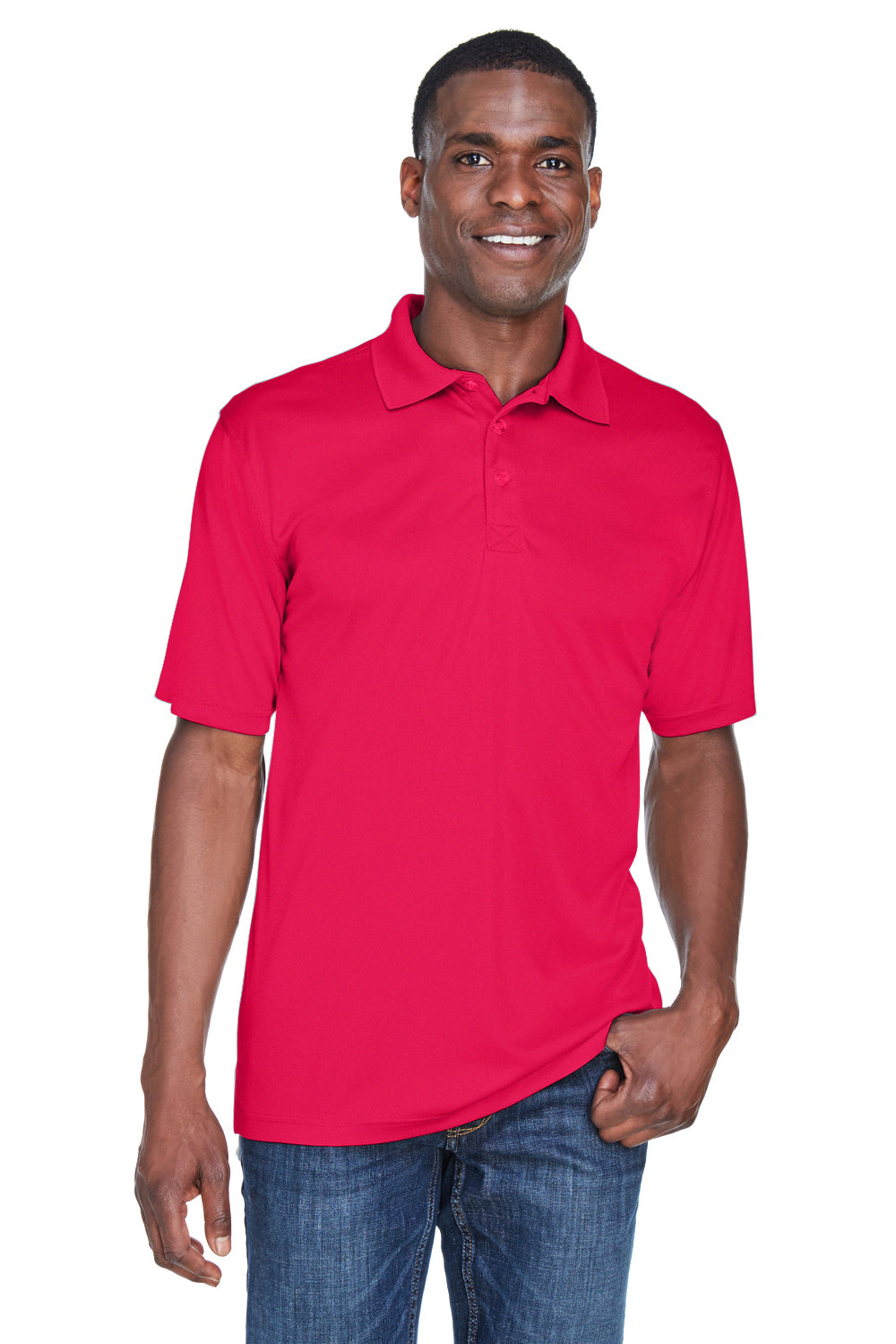 UltraClub 8425 Mens Cool & Dry Performance Moisture Wicking Short Sleeve Polo Shirt Red Front