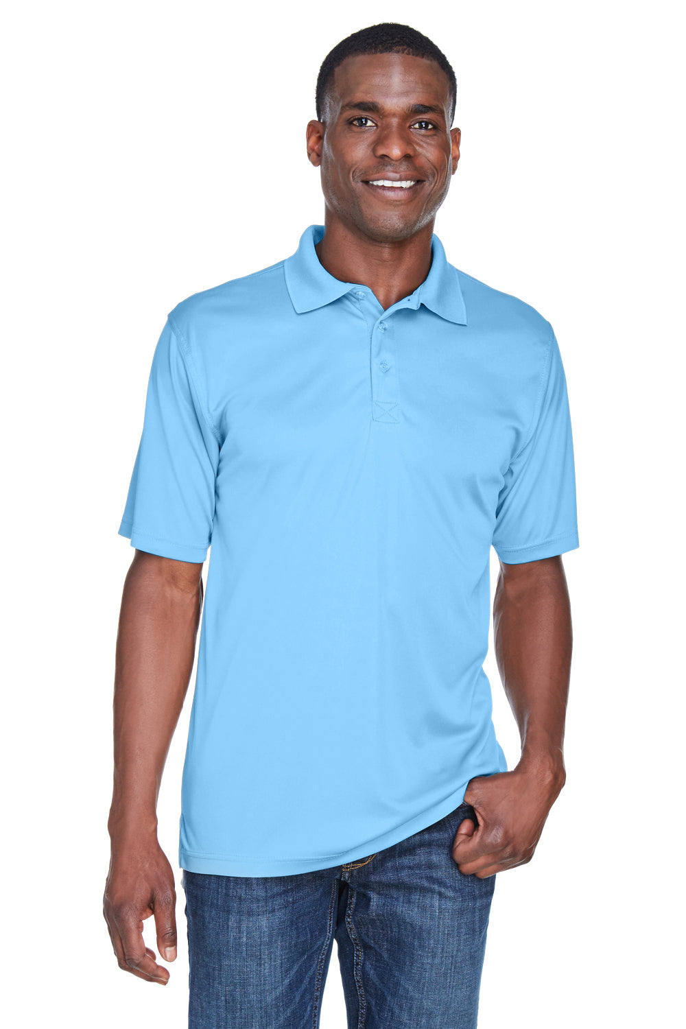 UltraClub 8425 Mens Cool & Dry Performance Moisture Wicking Short Sleeve Polo Shirt Columbia Blue Front