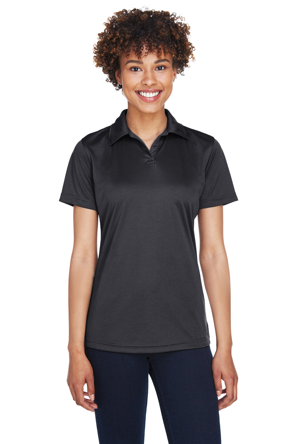 UltraClub 8425L Womens Cool & Dry Performance Moisture Wicking Short Sleeve Polo Shirt Black Front