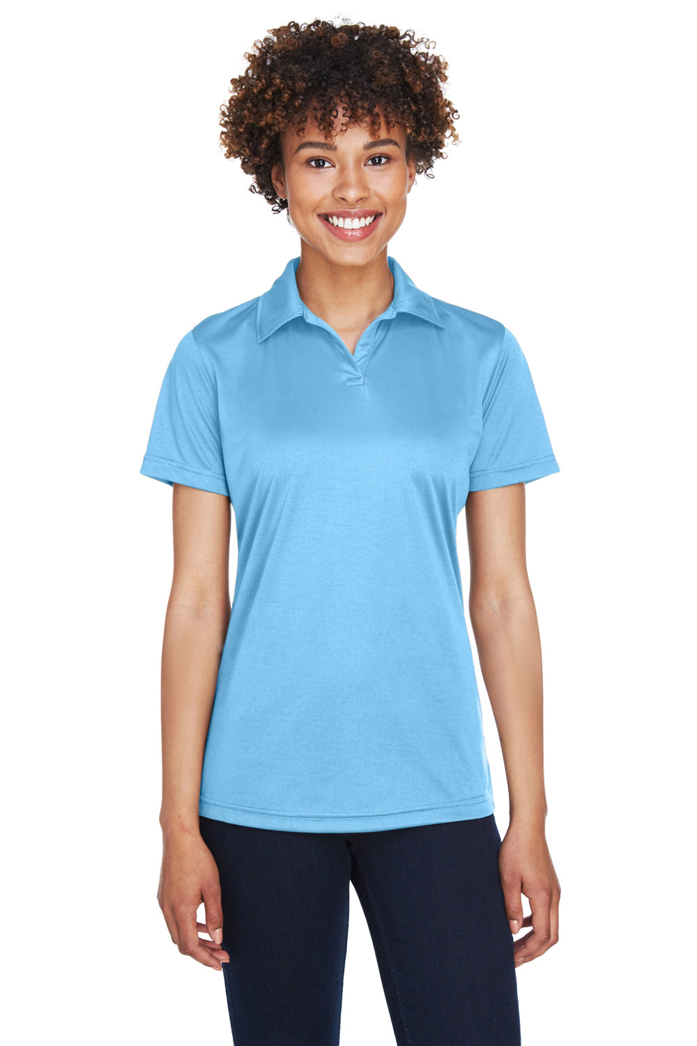 UltraClub 8425L Womens Cool & Dry Performance Moisture Wicking Short Sleeve Polo Shirt Columbia Blue Front