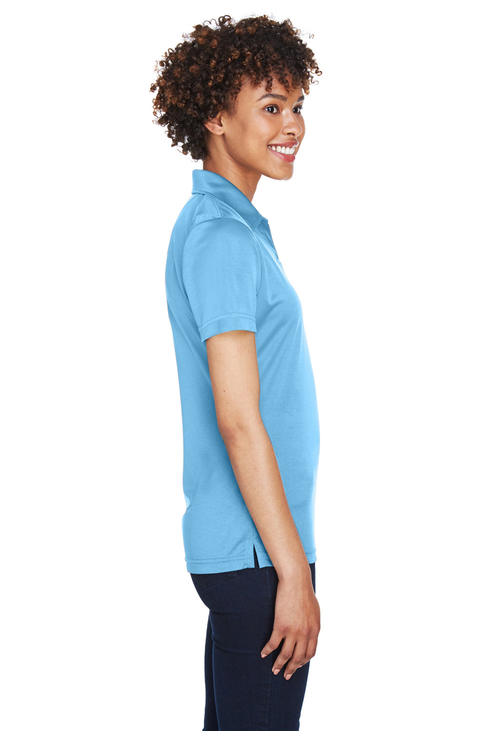 UltraClub 8425L Womens Cool & Dry Performance Moisture Wicking Short Sleeve Polo Shirt Columbia Blue Side