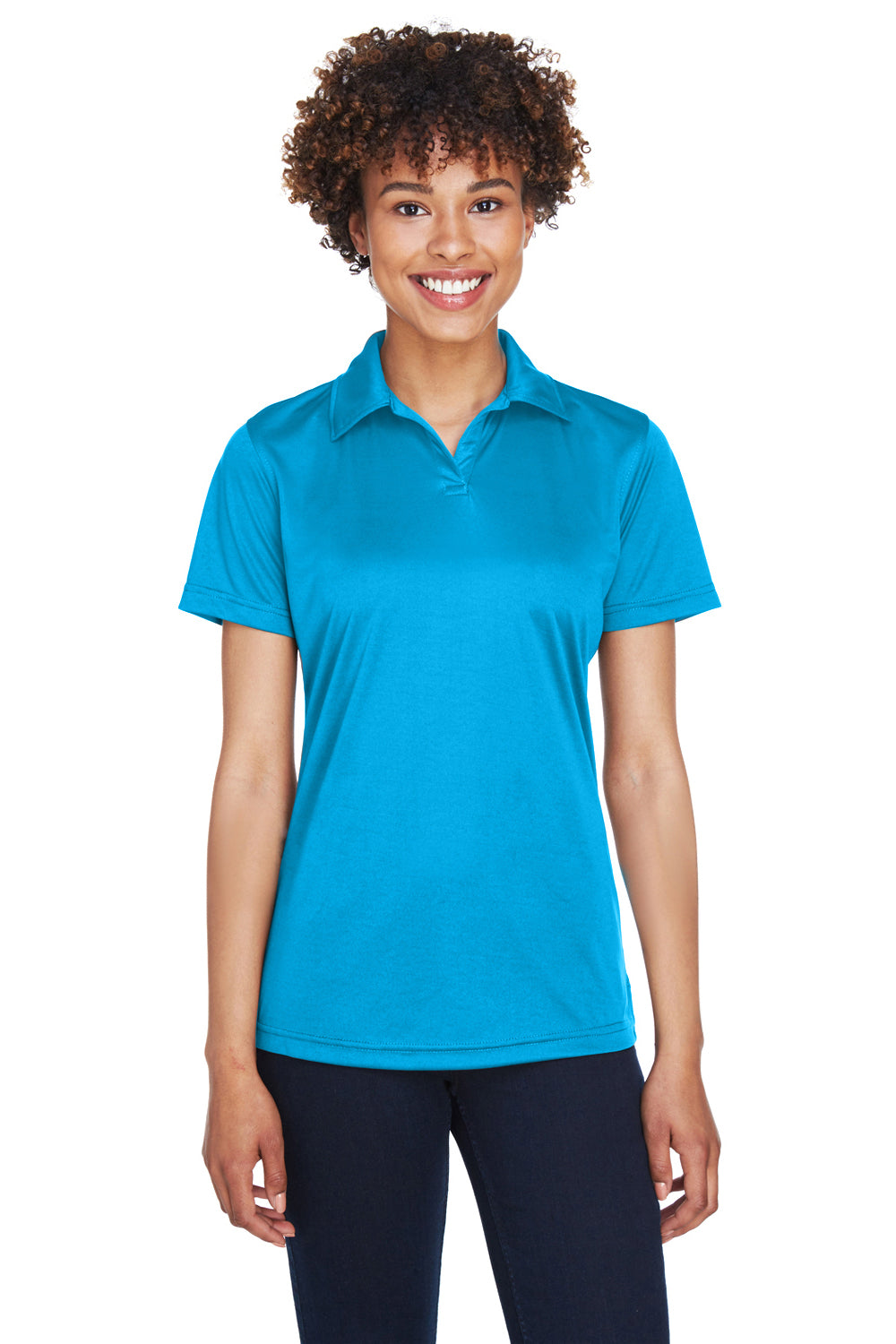 UltraClub 8425L Womens Cool & Dry Performance Moisture Wicking Short Sleeve Polo Shirt Sapphire Blue Front