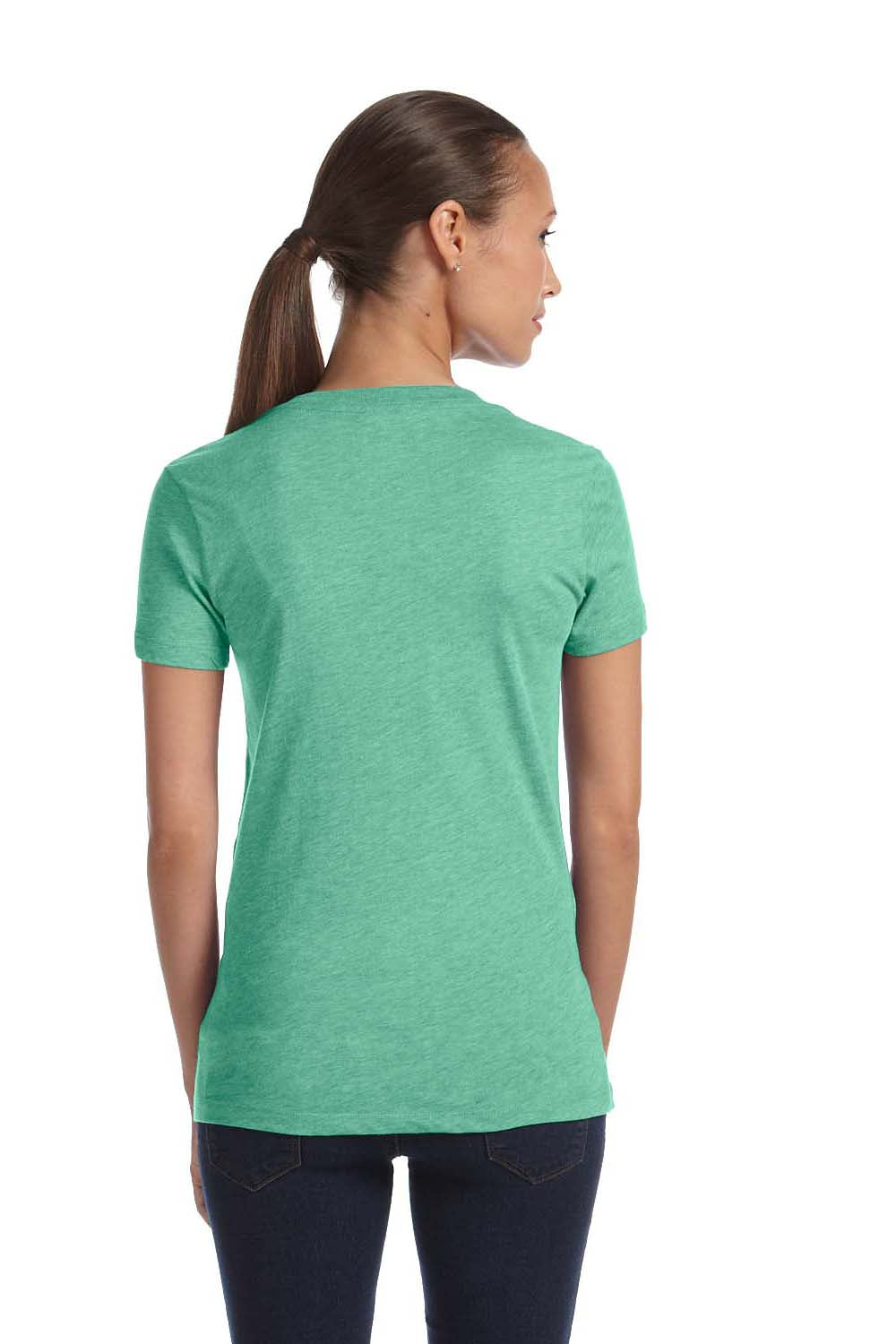 Bella + Canvas 8435 Womens Short Sleeve Deep V-Neck T-Shirt Green Back