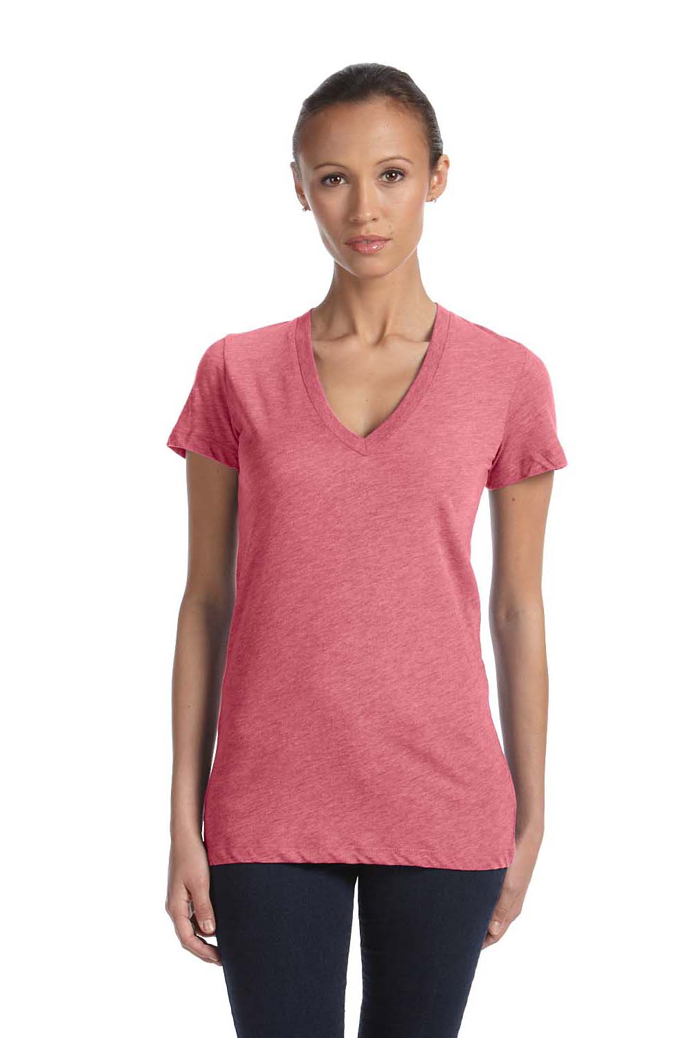 Bella + Canvas 8435 Womens Short Sleeve Deep V-Neck T-Shirt Red Front