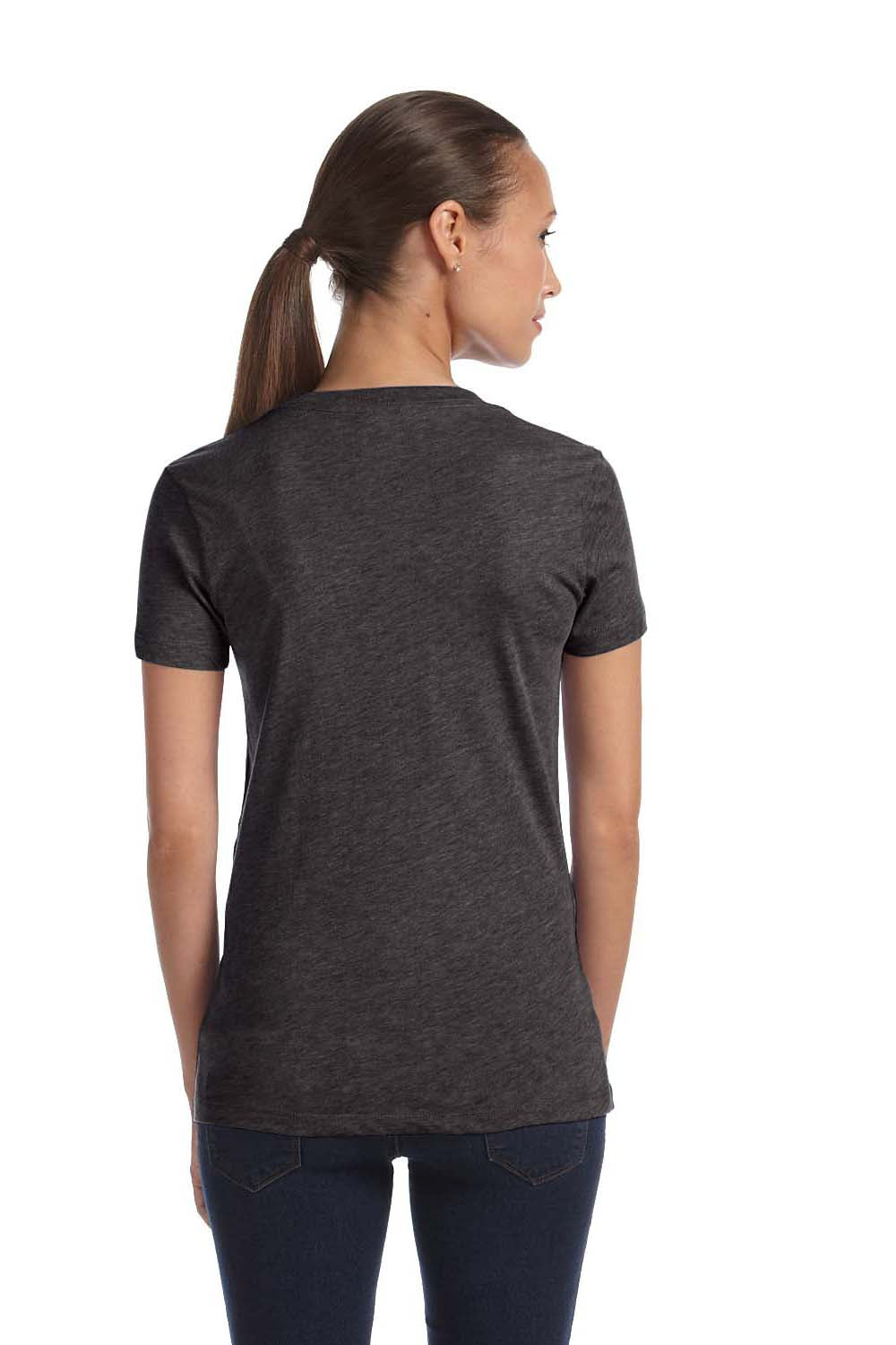 Bella + Canvas 8435 Womens Short Sleeve Deep V-Neck T-Shirt Heather Charcoal Grey Back