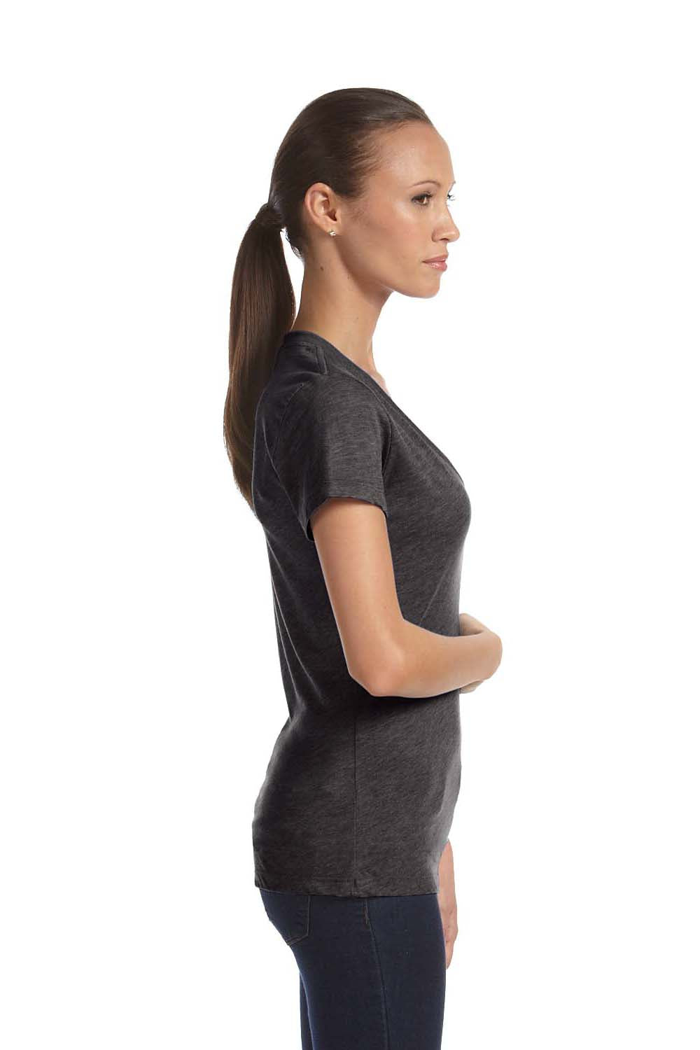 Bella + Canvas 8435 Womens Short Sleeve Deep V-Neck T-Shirt Heather Charcoal Grey Side