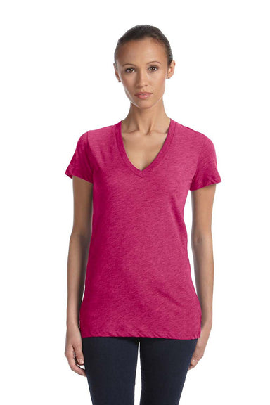Bella + Canvas 8435 Womens Short Sleeve Deep V-Neck T-Shirt Berry Pink Front