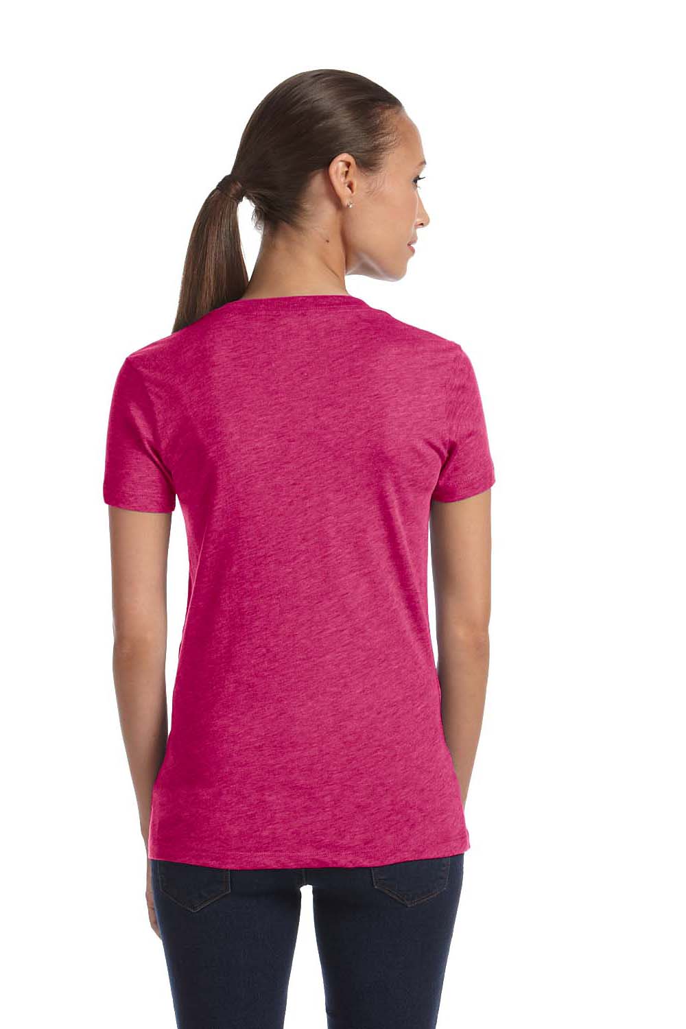 Bella + Canvas 8435 Womens Short Sleeve Deep V-Neck T-Shirt Berry Pink Back