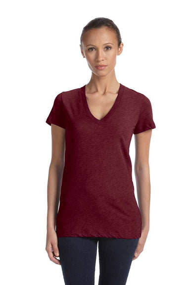 Bella + Canvas 8435 Womens Short Sleeve Deep V-Neck T-Shirt Maroon Front