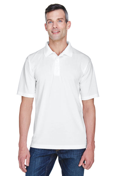 UltraClub 8445 Mens Cool & Dry Performance Moisture Wicking Short Sleeve Polo Shirt White Front
