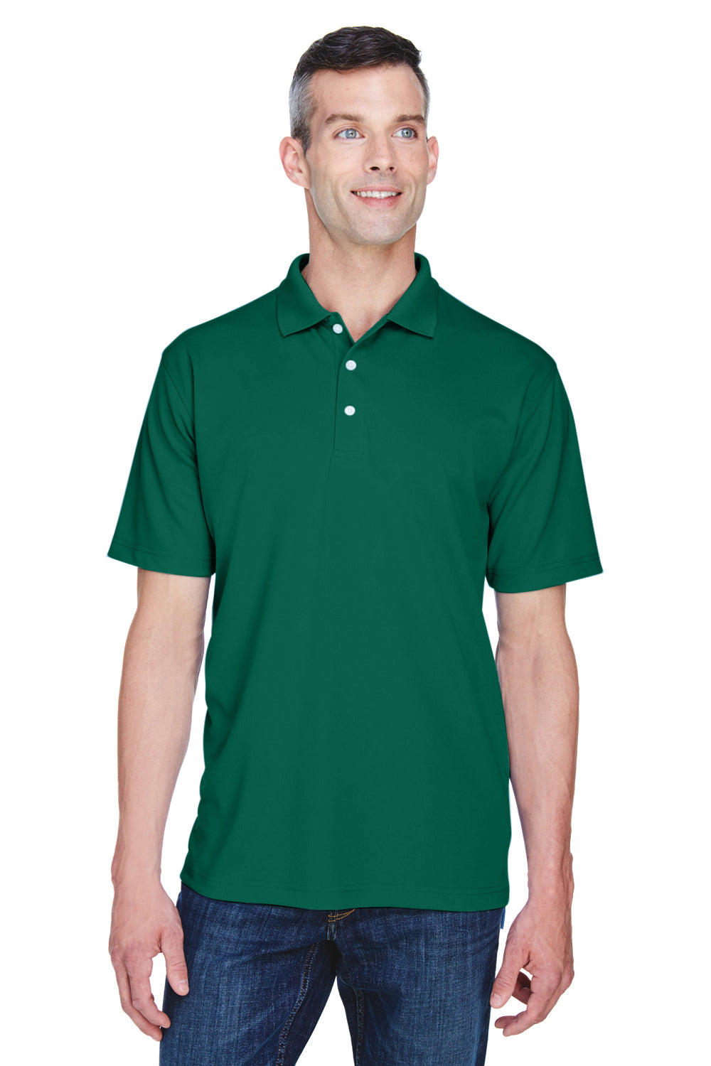 UltraClub 8445 Mens Cool & Dry Performance Moisture Wicking Short Sleeve Polo Shirt Forest Green Front