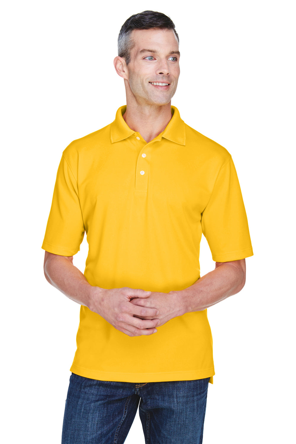 UltraClub 8445 Mens Cool & Dry Performance Moisture Wicking Short Sleeve Polo Shirt Gold Front