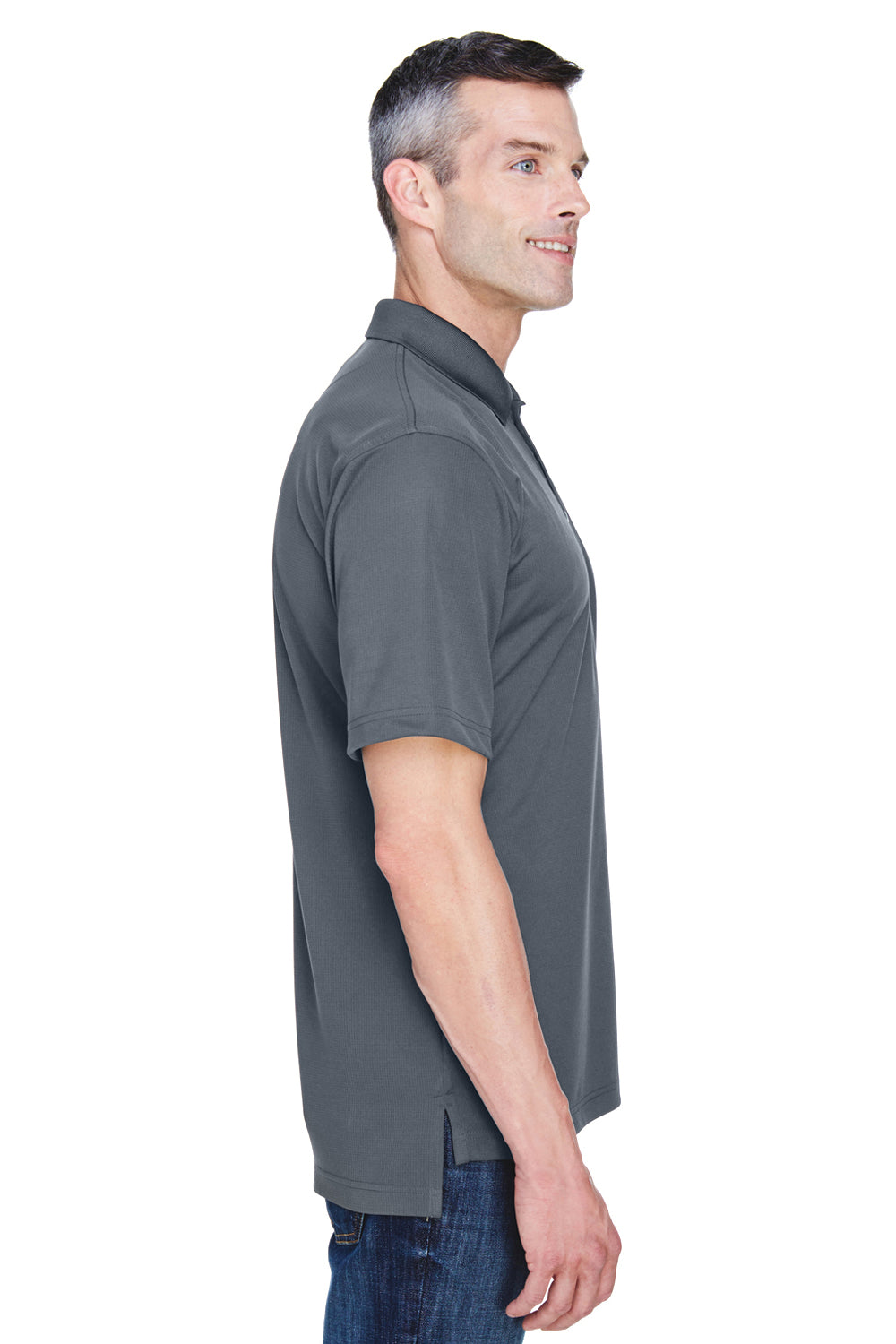 UltraClub 8445 Mens Cool & Dry Performance Moisture Wicking Short Sleeve Polo Shirt Charcoal Grey Side
