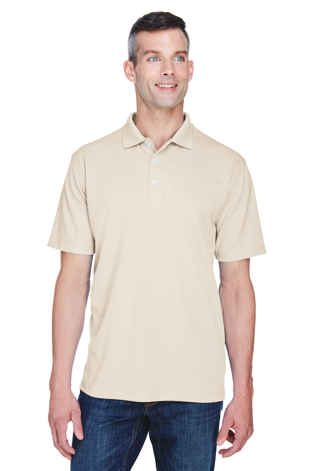 UltraClub 8445 Mens Cool & Dry Performance Moisture Wicking Short Sleeve Polo Shirt Stone Brown Front