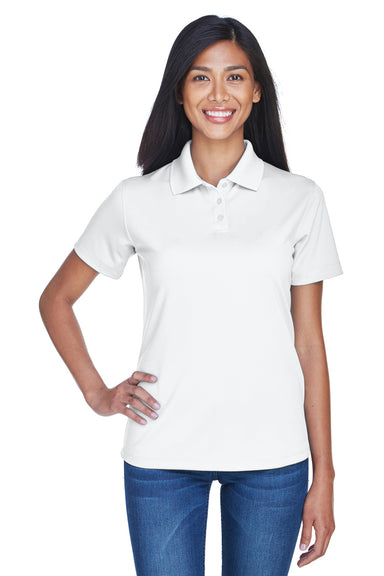 UltraClub 8445L Womens Cool & Dry Performance Moisture Wicking Short Sleeve Polo Shirt White Front