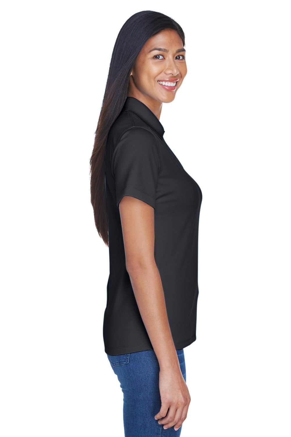 UltraClub 8445L Womens Cool & Dry Performance Moisture Wicking Short Sleeve Polo Shirt Black Side