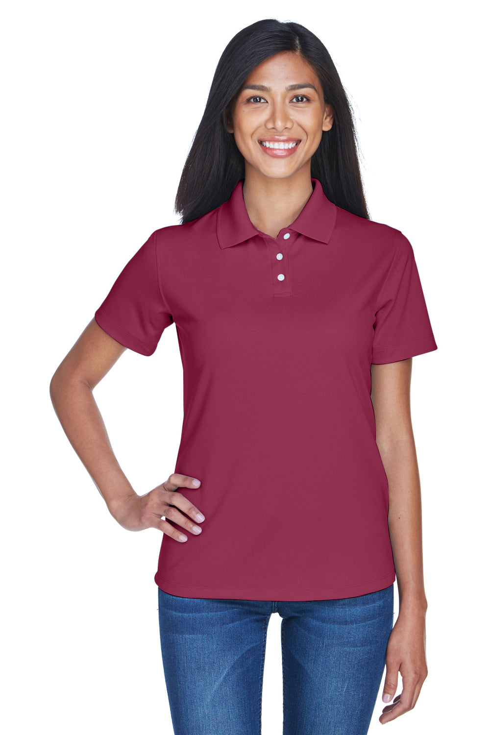 UltraClub 8445L Womens Cool & Dry Performance Moisture Wicking Short Sleeve Polo Shirt Maroon Front