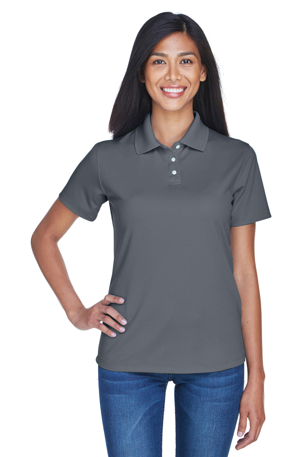 UltraClub 8445L Womens Cool & Dry Performance Moisture Wicking Short Sleeve Polo Shirt Charcoal Grey Front