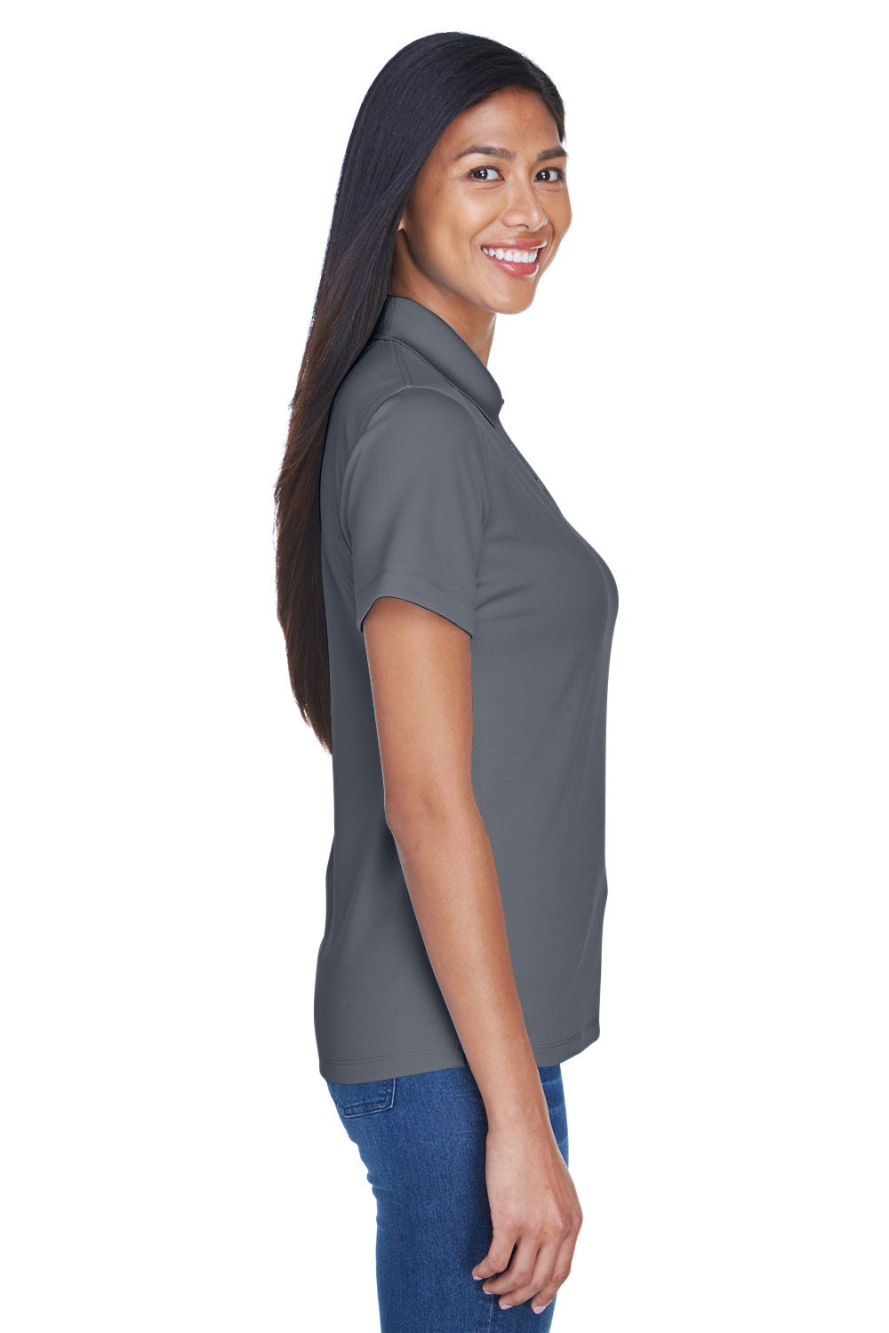 UltraClub 8445L Womens Cool & Dry Performance Moisture Wicking Short Sleeve Polo Shirt Charcoal Grey Side