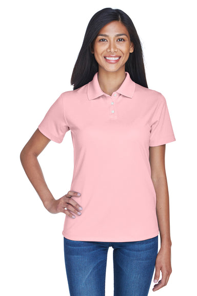 UltraClub 8445L Womens Cool & Dry Performance Moisture Wicking Short Sleeve Polo Shirt Pink Front