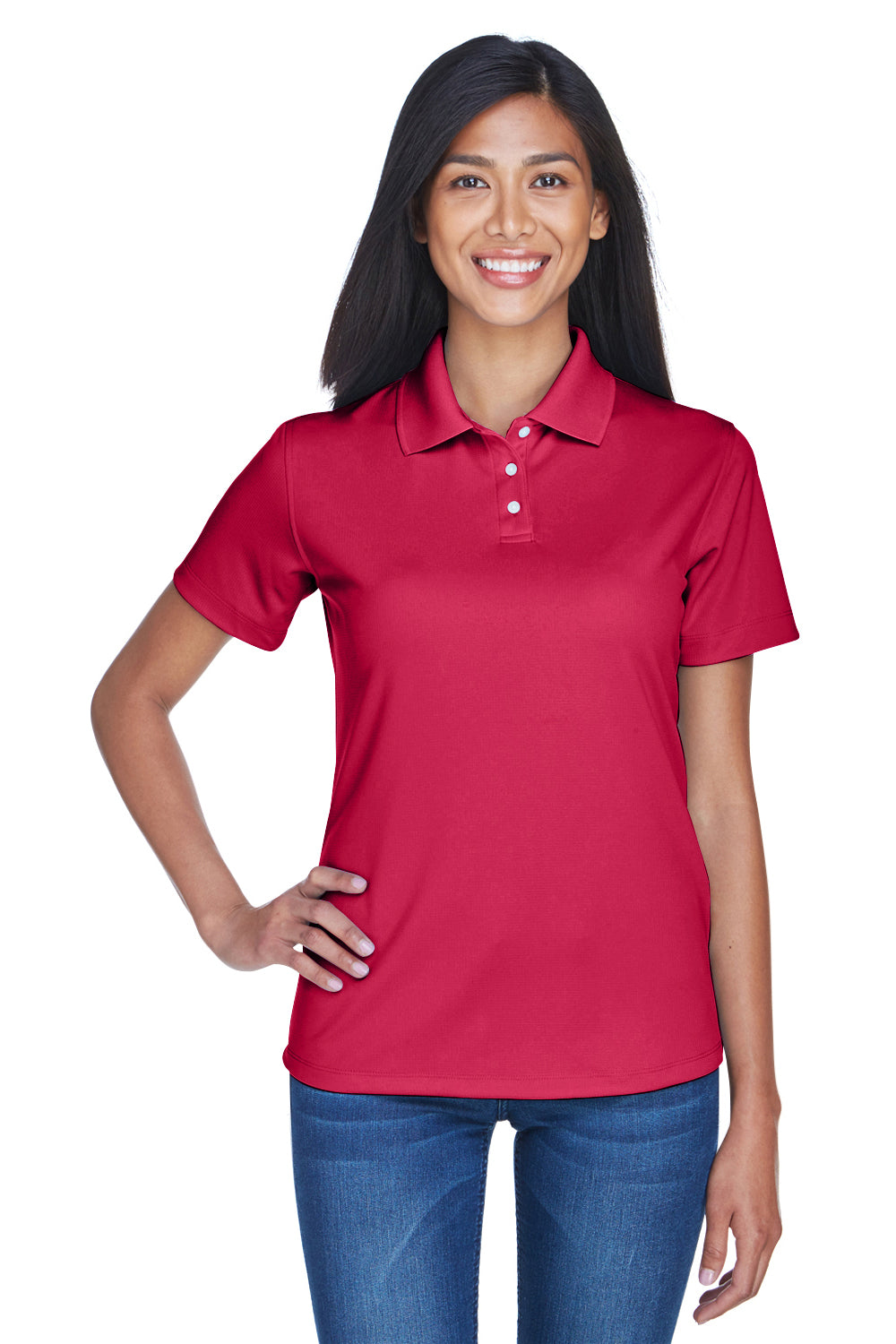 UltraClub 8445L Womens Cool & Dry Performance Moisture Wicking Short Sleeve Polo Shirt Cardinal Red Front